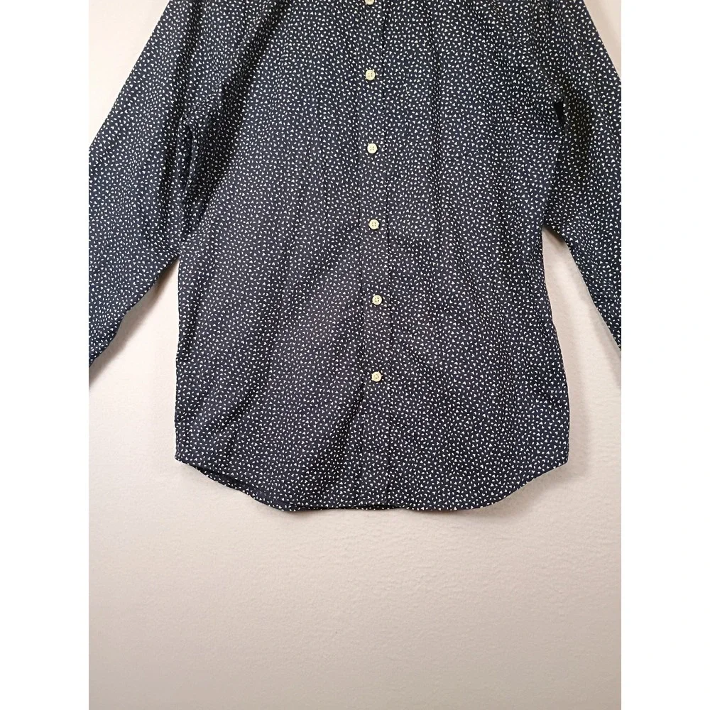 Preppy Banana Republic Mens Medium Navy Blue Slim Fit Micro Print Button Down